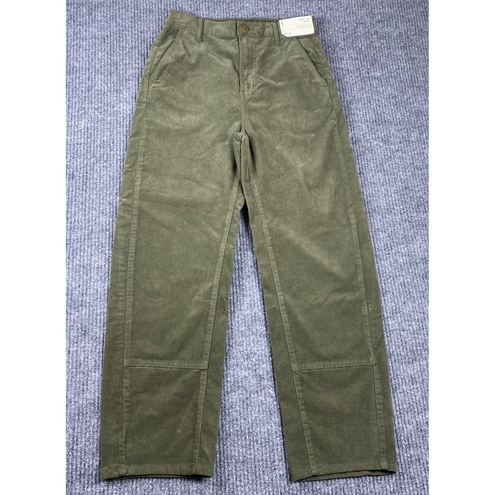 a.n.a Highest-Rise Barrel Pants Womens 2 Green Corduroy Tapered Leg Gorpcore